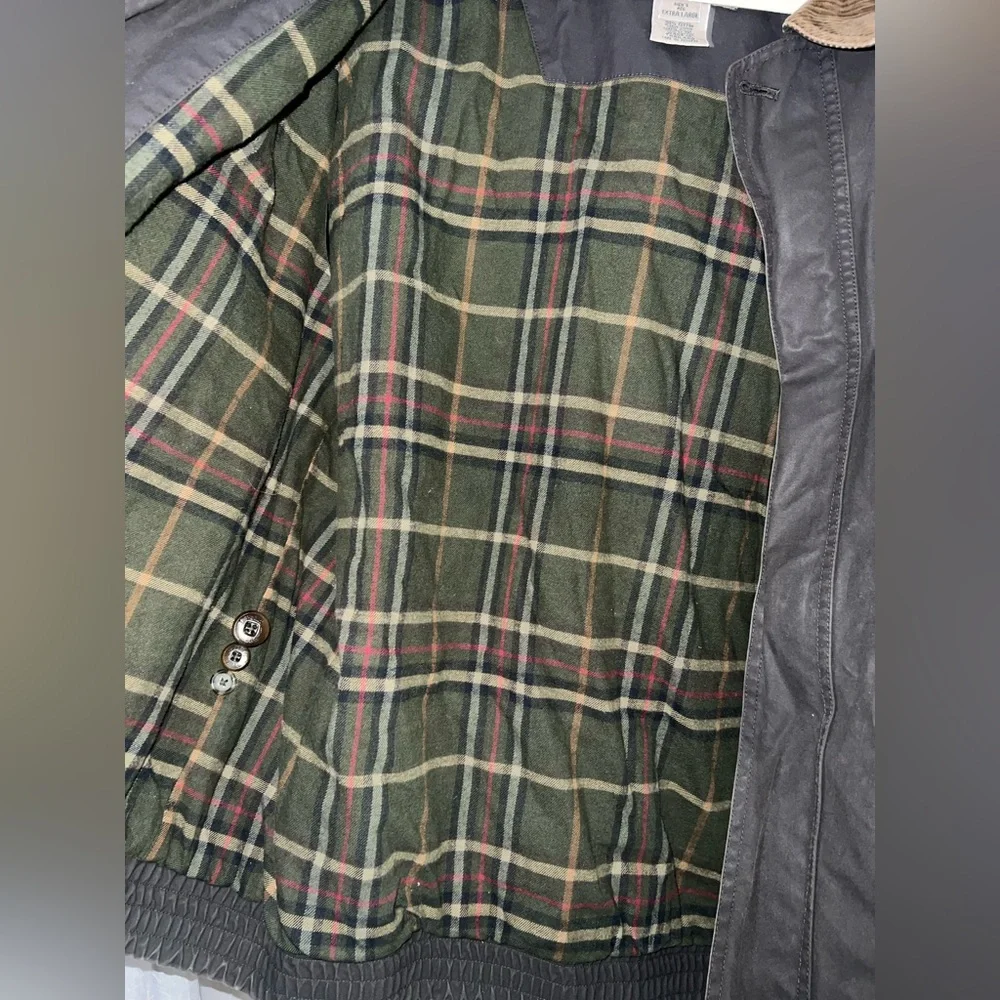 L.L. Bean Waxed Cotton Jacket British Millerain Plaid Lined XL